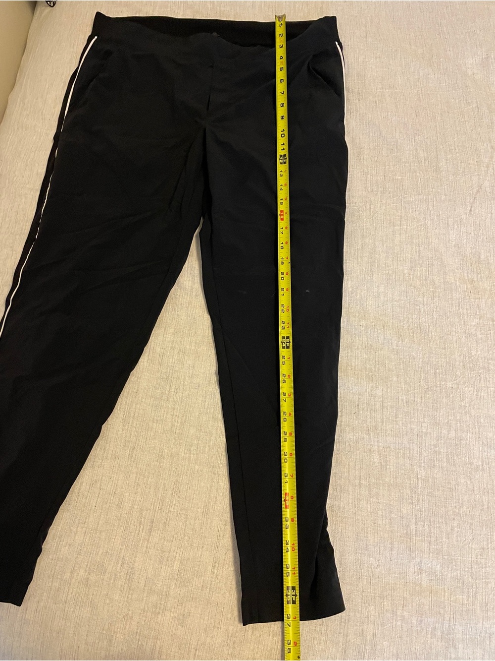Athleta - Black Straight Leg Jogger Pants With White Piping Stripes - Size 12 - Picture 6 of 7